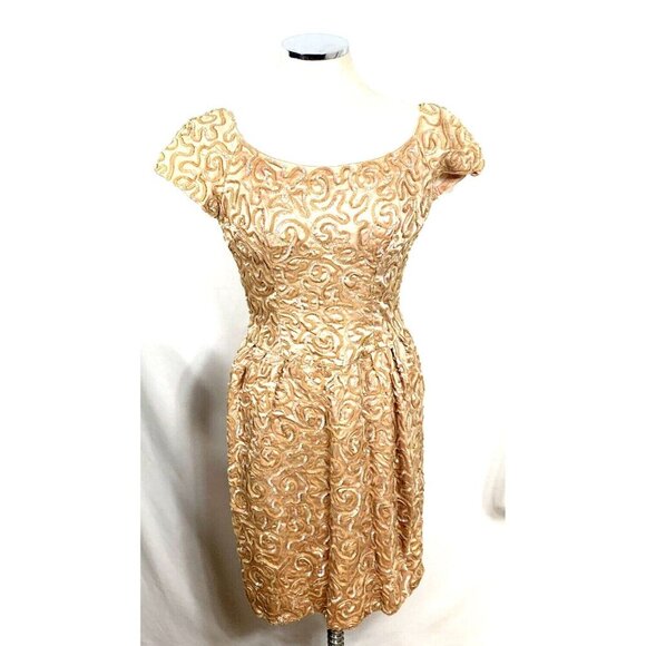 Emma Domb Dress Sz S/M Light Copper Sequin Embellished Midi Party Union Made - Picture 1 of 7
